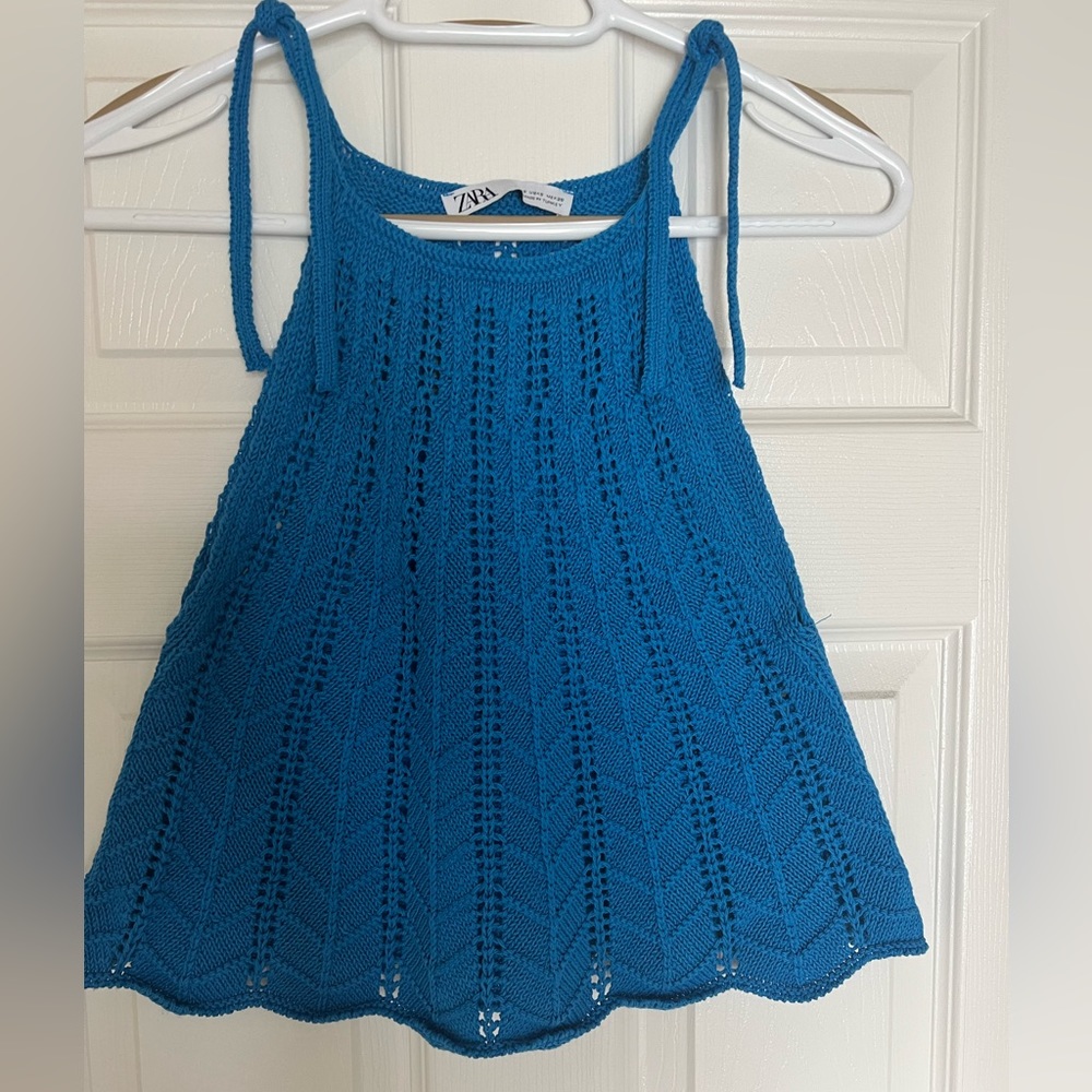Zara Blue Knit Tie Crop Top Size S